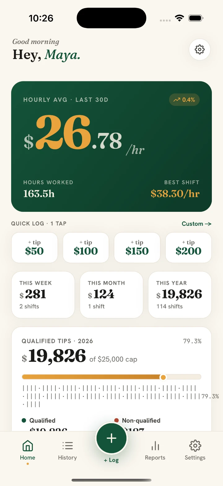 Qualified Tips app — your night at a glance
