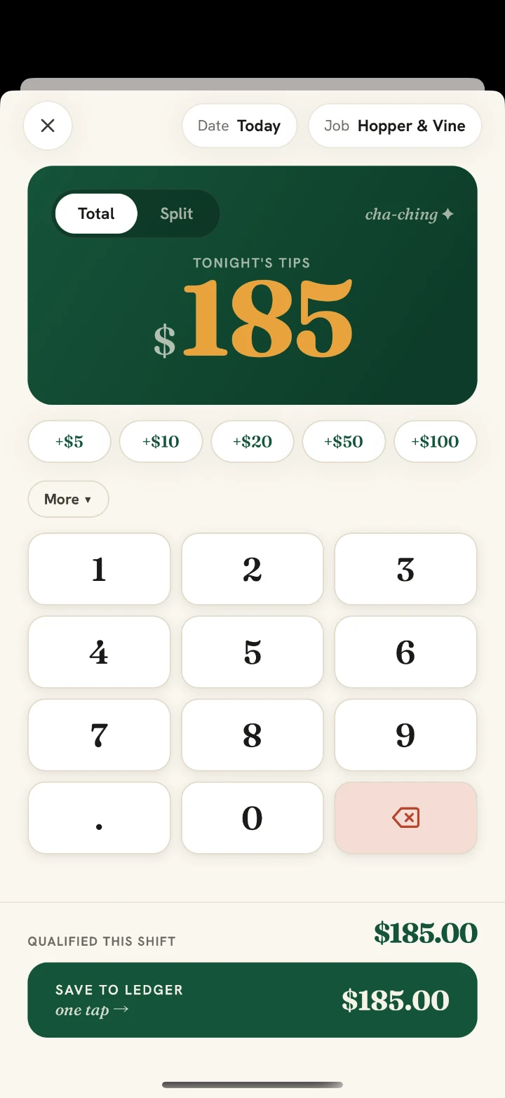 Qualified Tips — A whole shift in one tap