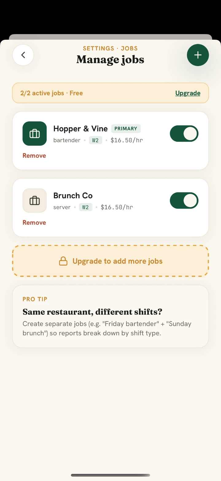Qualified Tips app — Work more than one job?